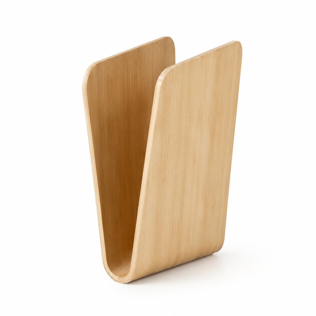 Kai minimal bamboo magazine rack leaning against a sofa