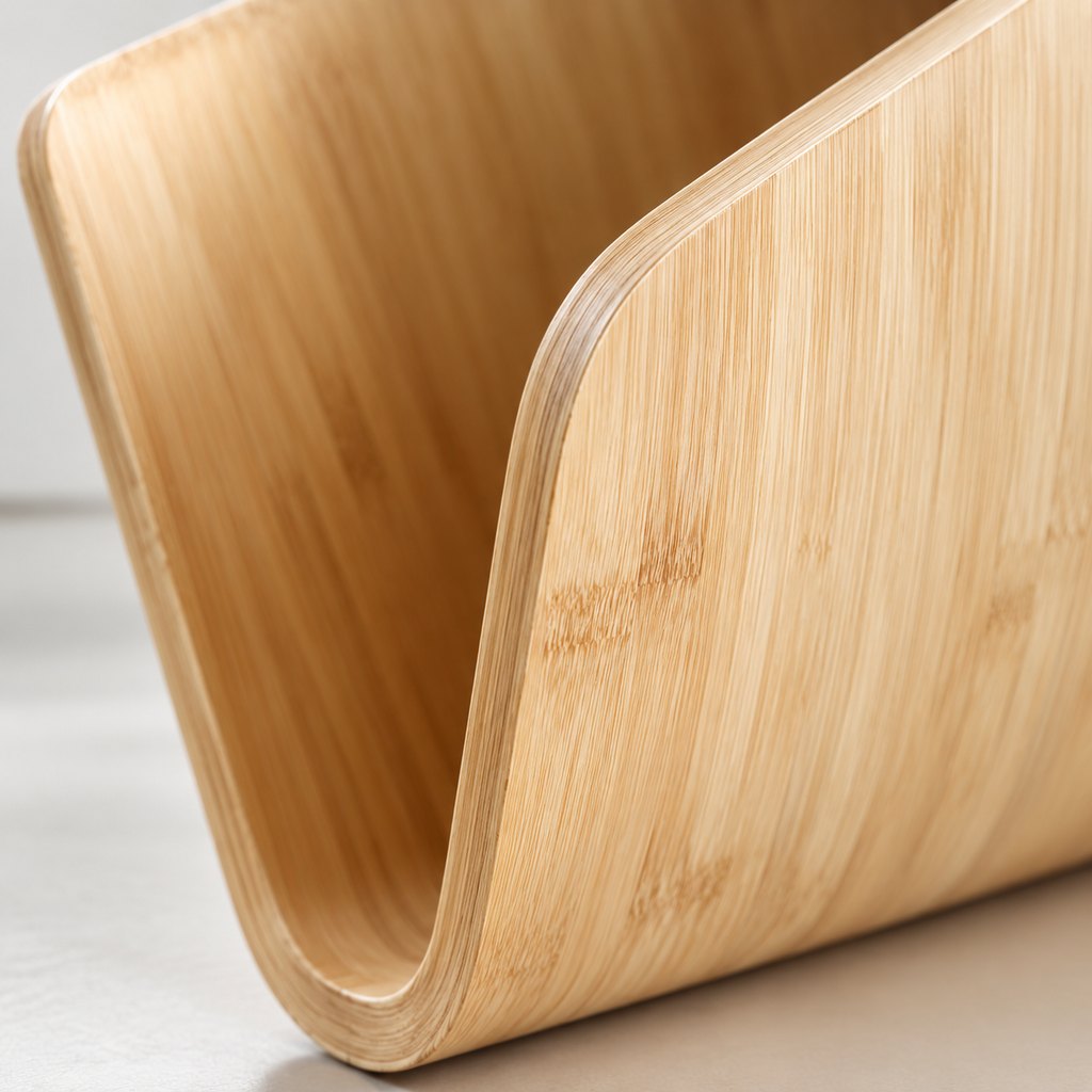 Kai minimal bamboo magazine rack leaning against a sofa — view 3