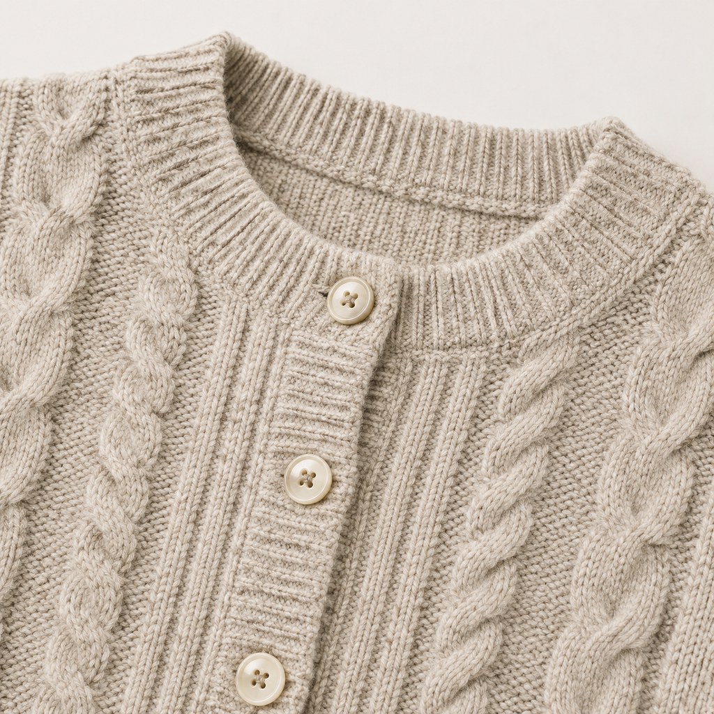 Cable-Knit Sweater in Oatmeal — wholesale apparel product photo — view 3