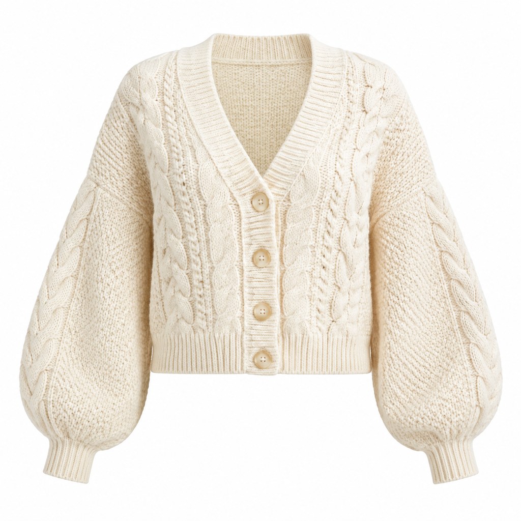Chunky Cropped Cardigan in Cream — wholesale apparel product photo