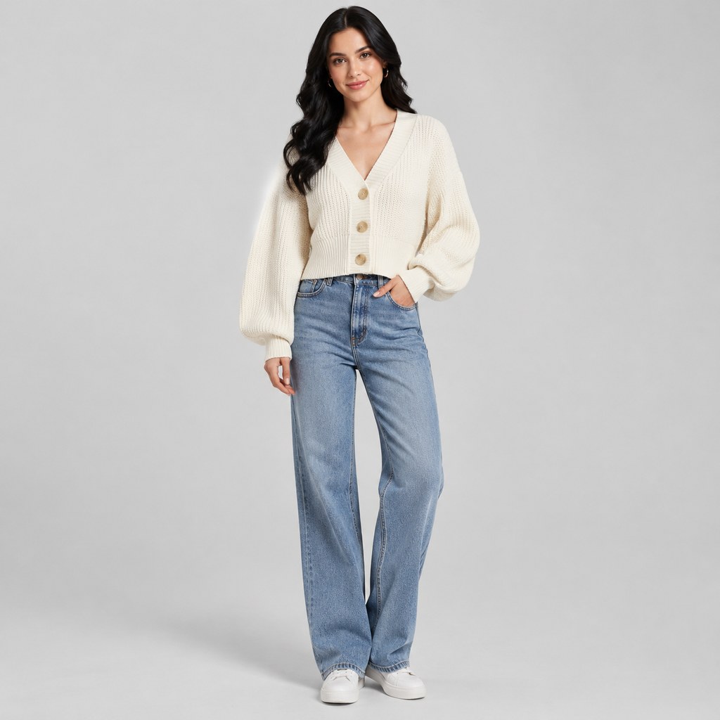 Chunky Cropped Cardigan in Cream — wholesale apparel product photo — view 4