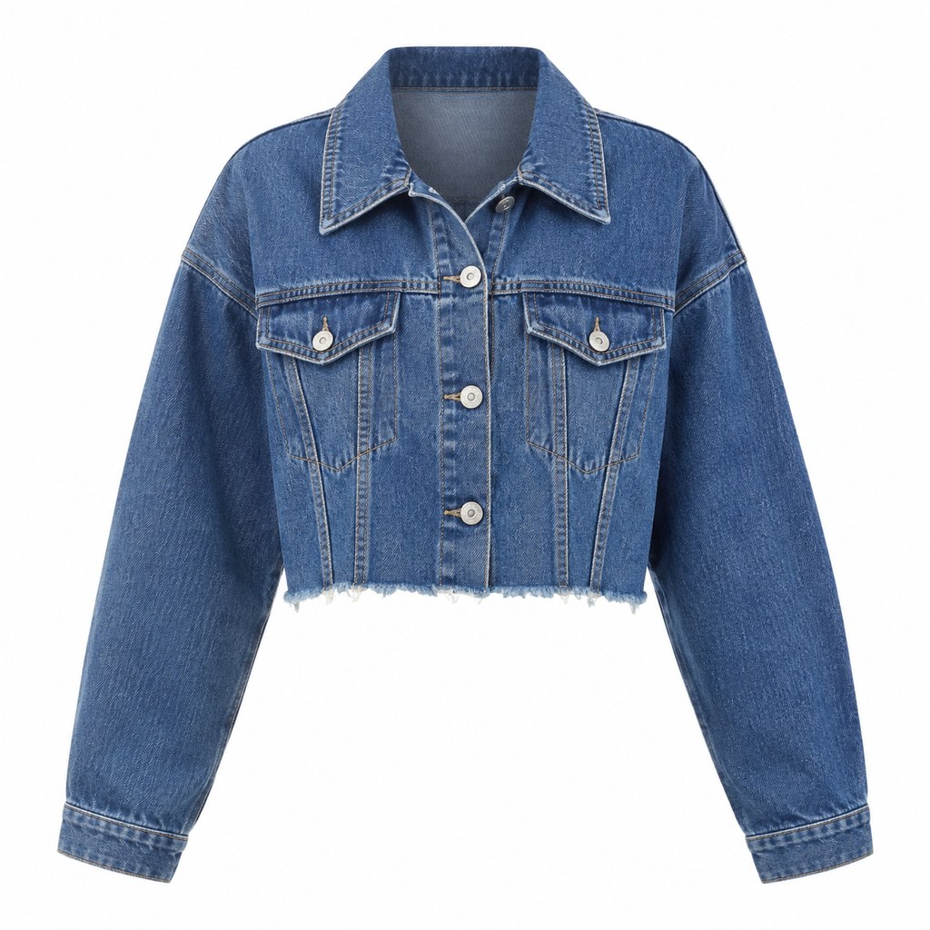 Cropped Denim Jacket in Mid Blue — wholesale apparel product photo