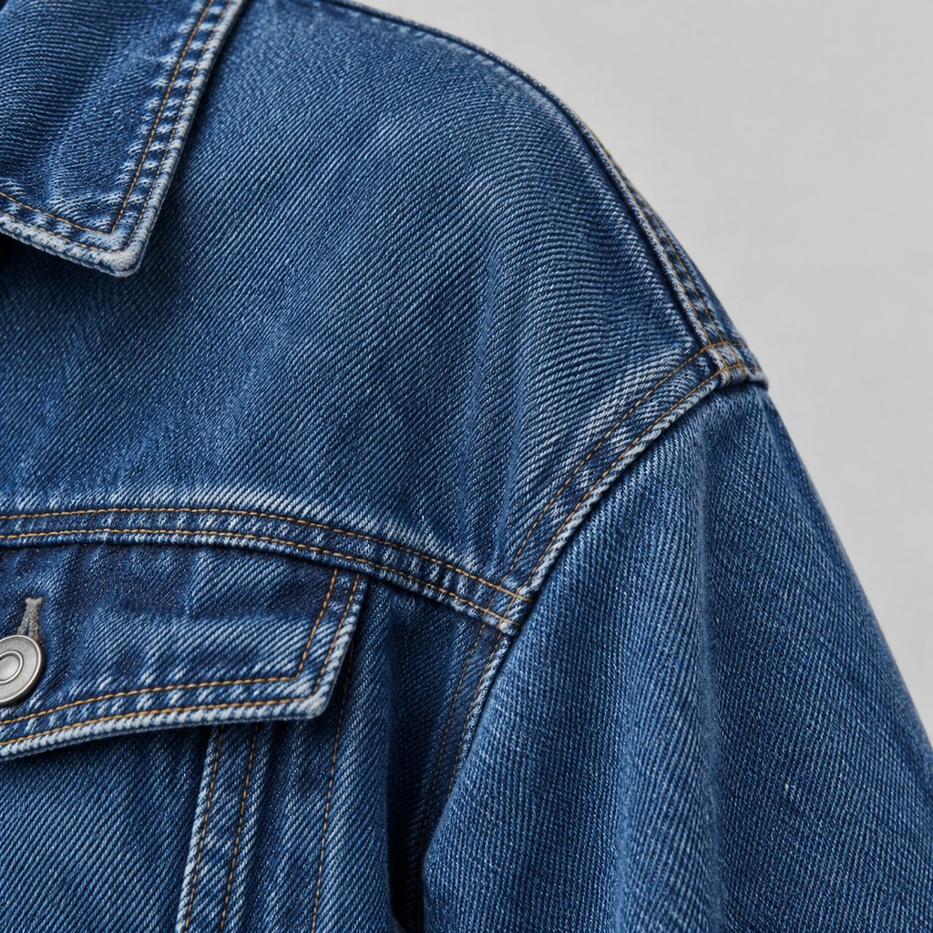 Cropped Denim Jacket in Mid Blue — wholesale apparel product photo — view 2