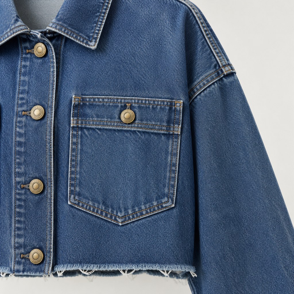 Cropped Denim Jacket in Mid Blue — wholesale apparel product photo — view 3