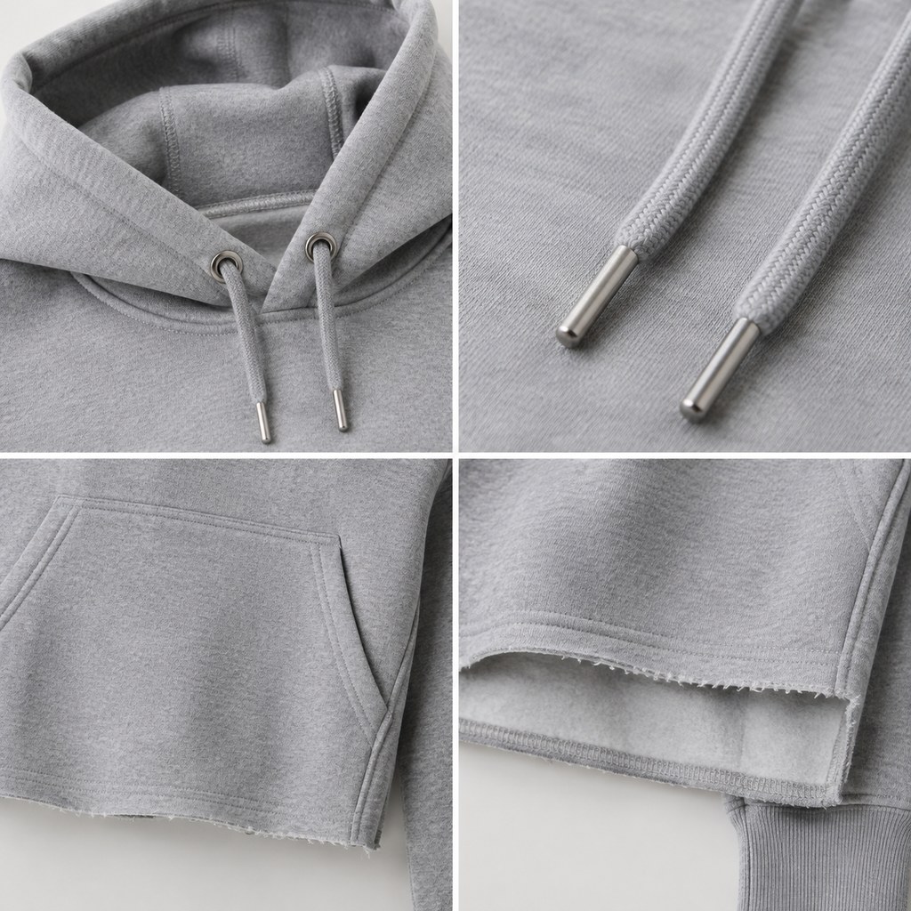 Cropped Fleece Hoodie in Heather Grey — wholesale apparel product photo — view 3