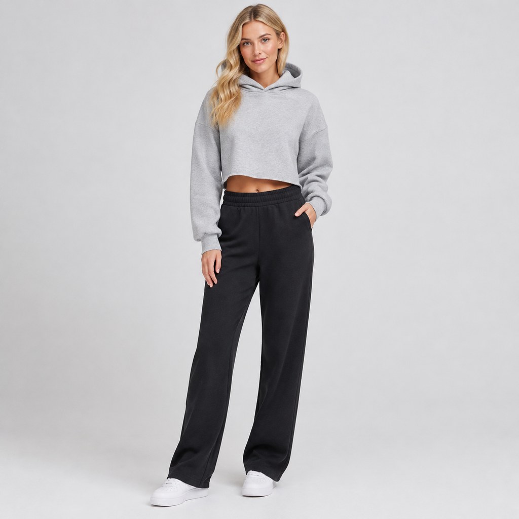 Cropped Fleece Hoodie in Heather Grey — wholesale apparel product photo — view 4