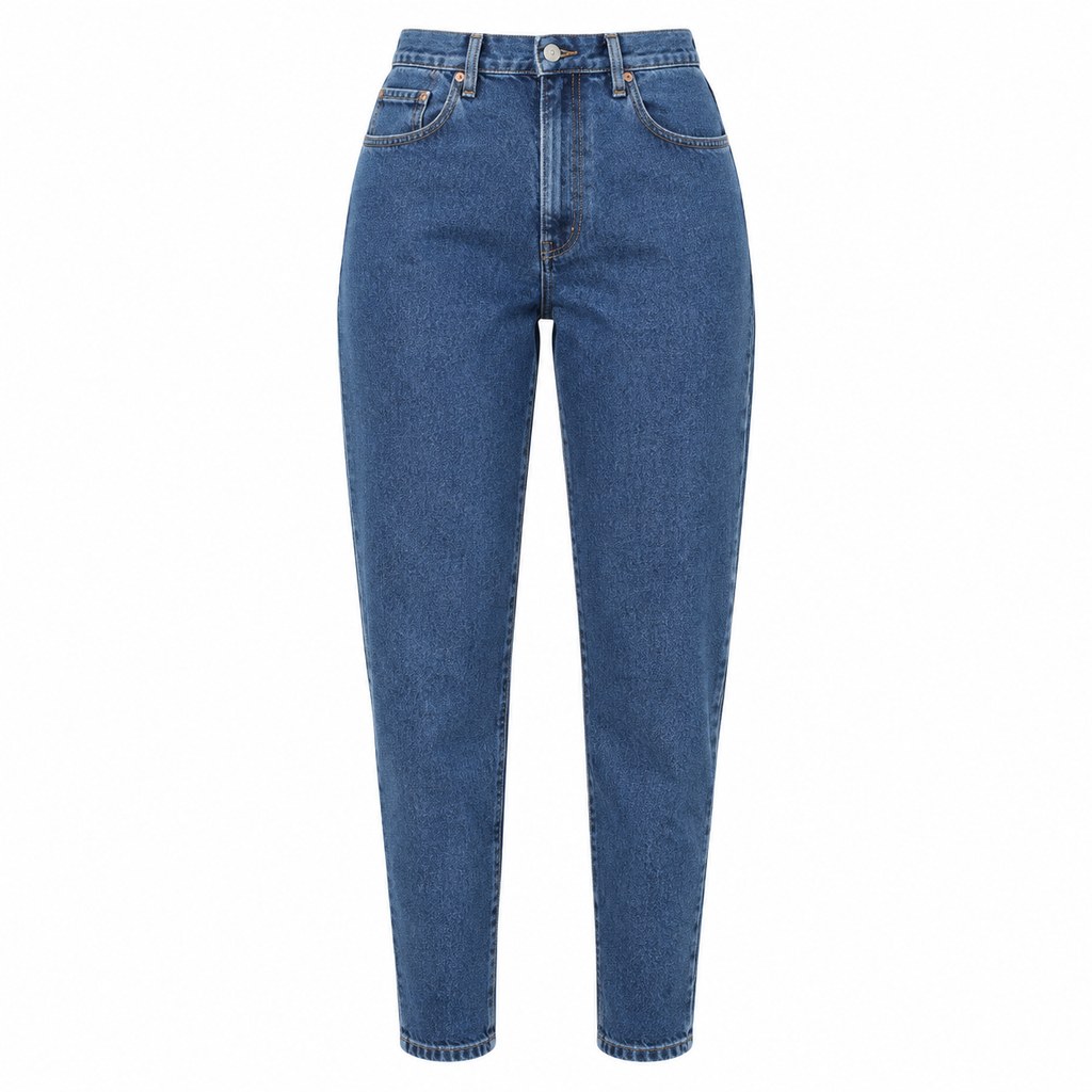 High-Rise Mom Jeans in Mid Blue — wholesale apparel product photo