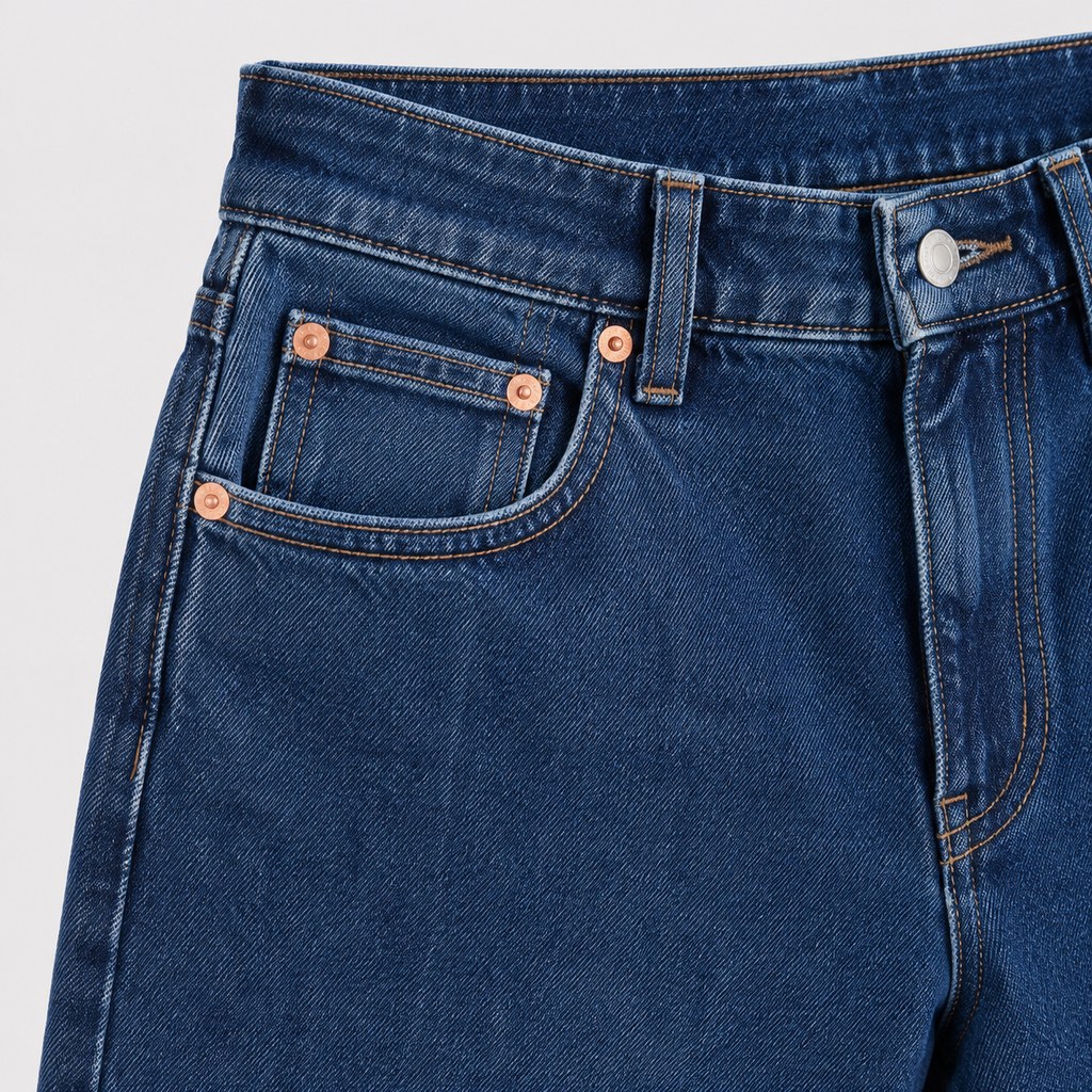 High-Rise Mom Jeans in Mid Blue — wholesale apparel product photo — view 3