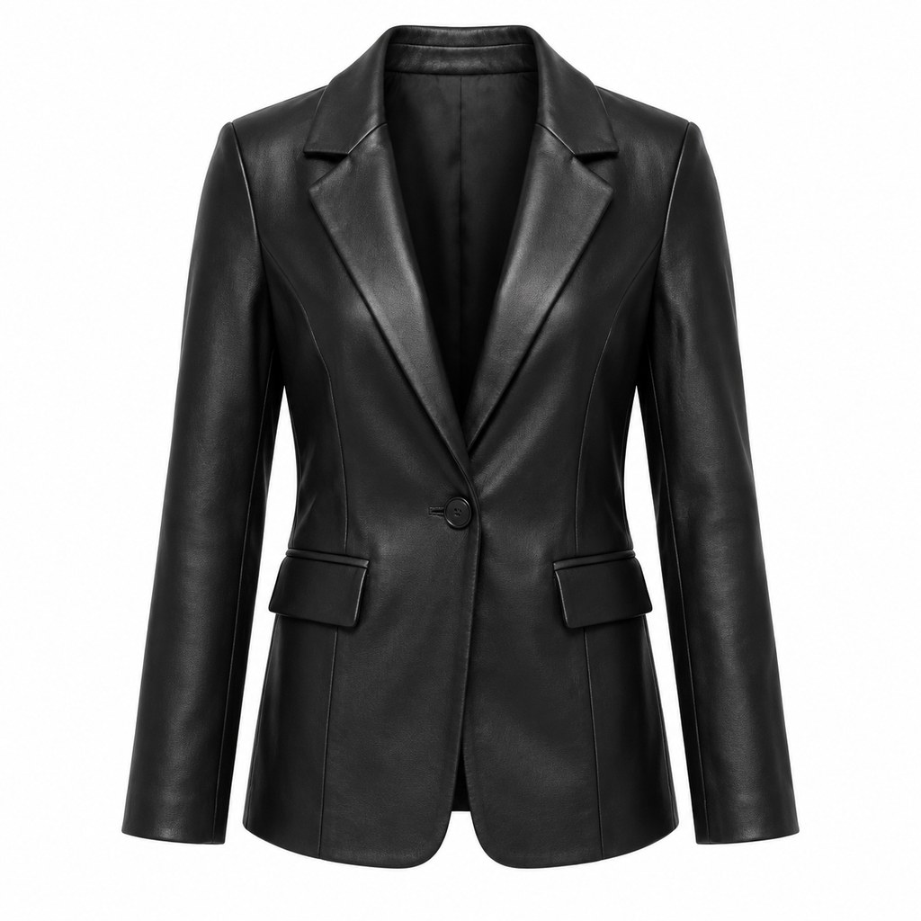 Faux-Leather Blazer in Black — wholesale apparel product photo