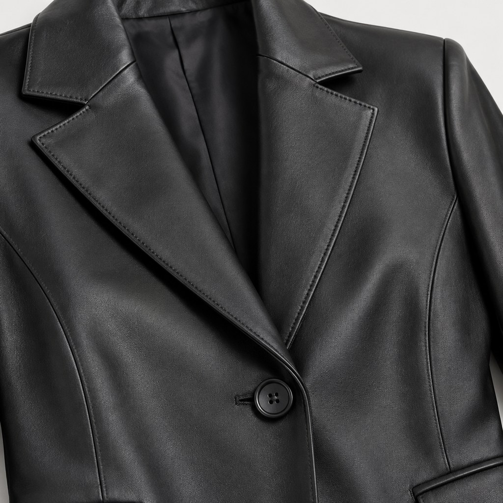 Faux-Leather Blazer in Black — wholesale apparel product photo — view 3