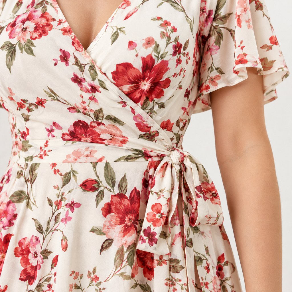 Floral Midi Wrap Dress in Rose Floral — wholesale apparel product photo — view 3