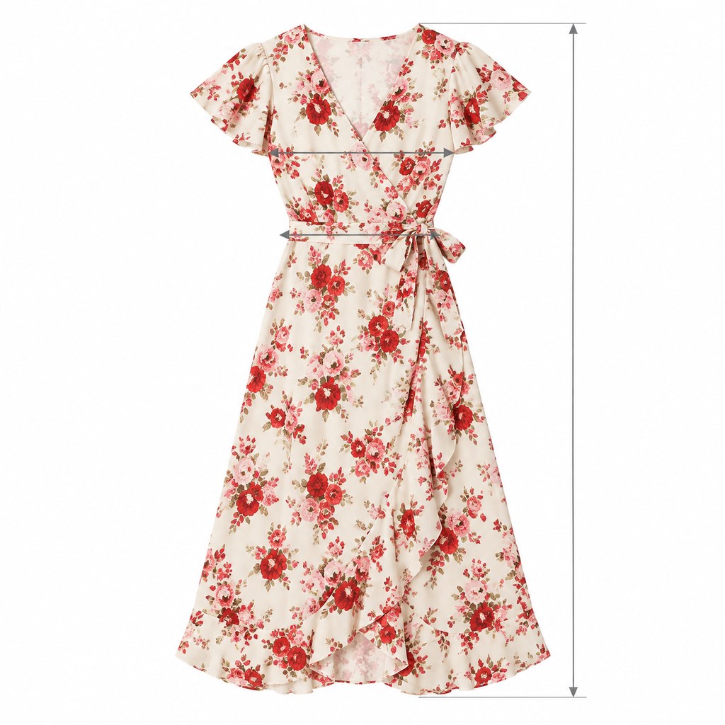 Floral Midi Wrap Dress in Rose Floral — wholesale apparel product photo — view 5