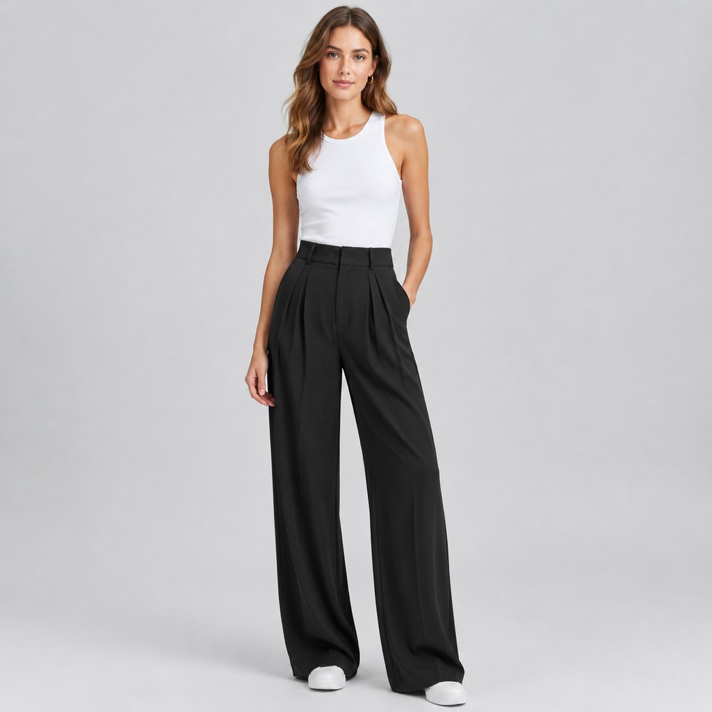 High-Waist Wide-Leg Trousers in Black — wholesale apparel product photo — view 4