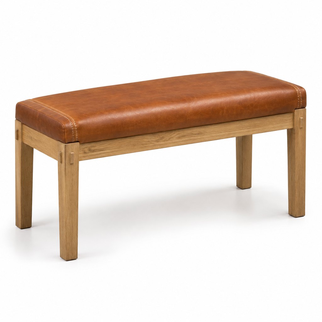 Oslo entryway bench in cognac full-grain leather with oak frame — view 2