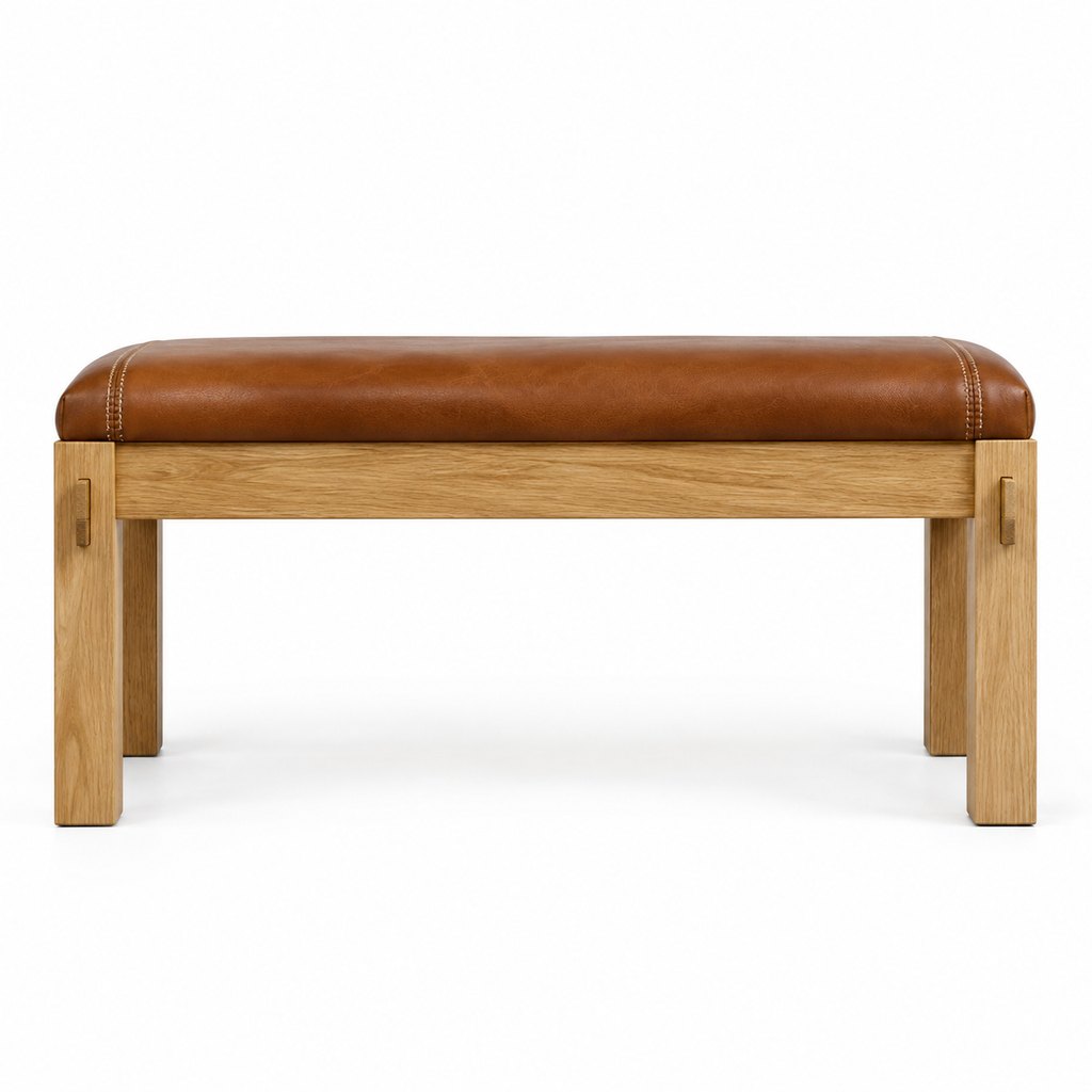 Oslo entryway bench in cognac full-grain leather with oak frame — view 5