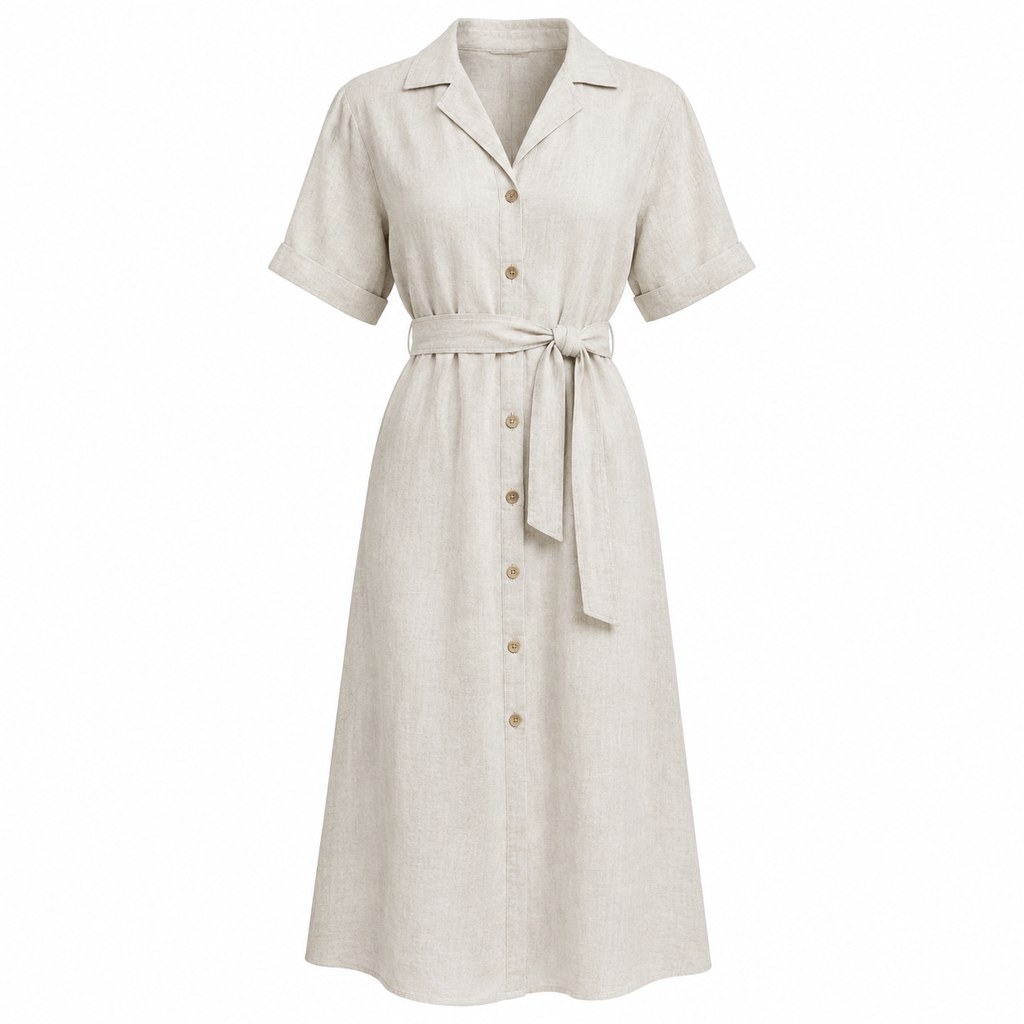 Linen Shirt Dress in Natural — wholesale apparel product photo
