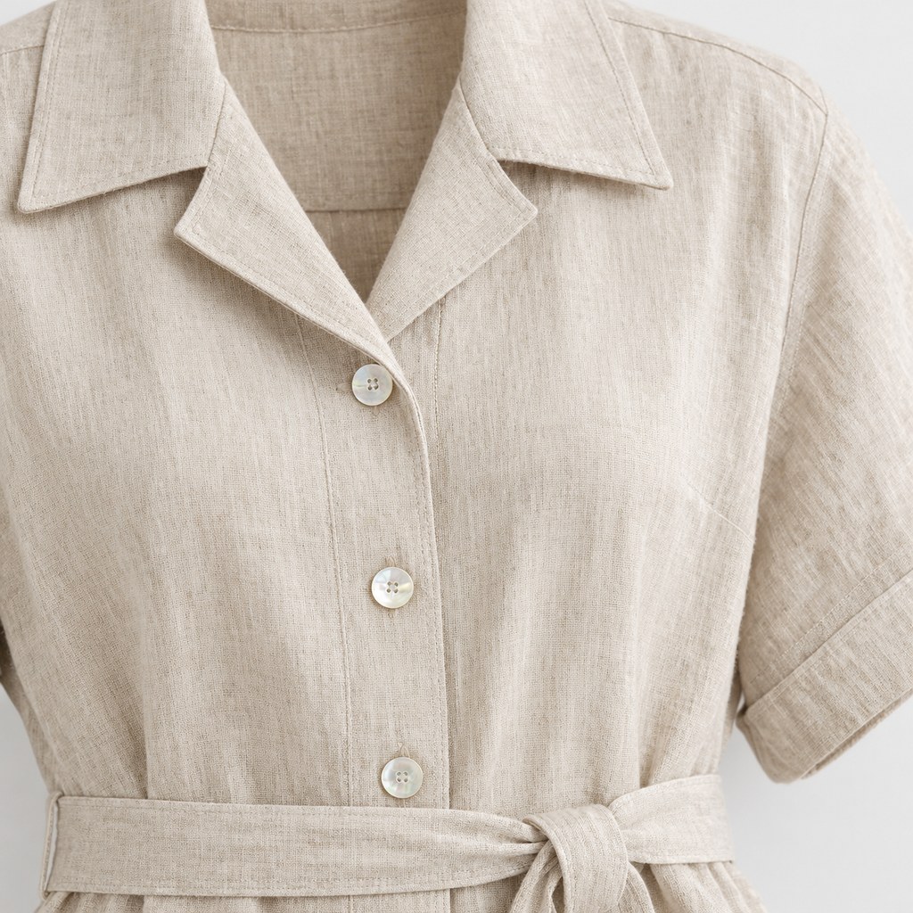 Linen Shirt Dress in Natural — wholesale apparel product photo — view 3