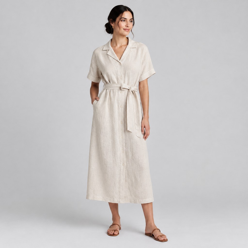 Linen Shirt Dress in Natural — wholesale apparel product photo — view 4