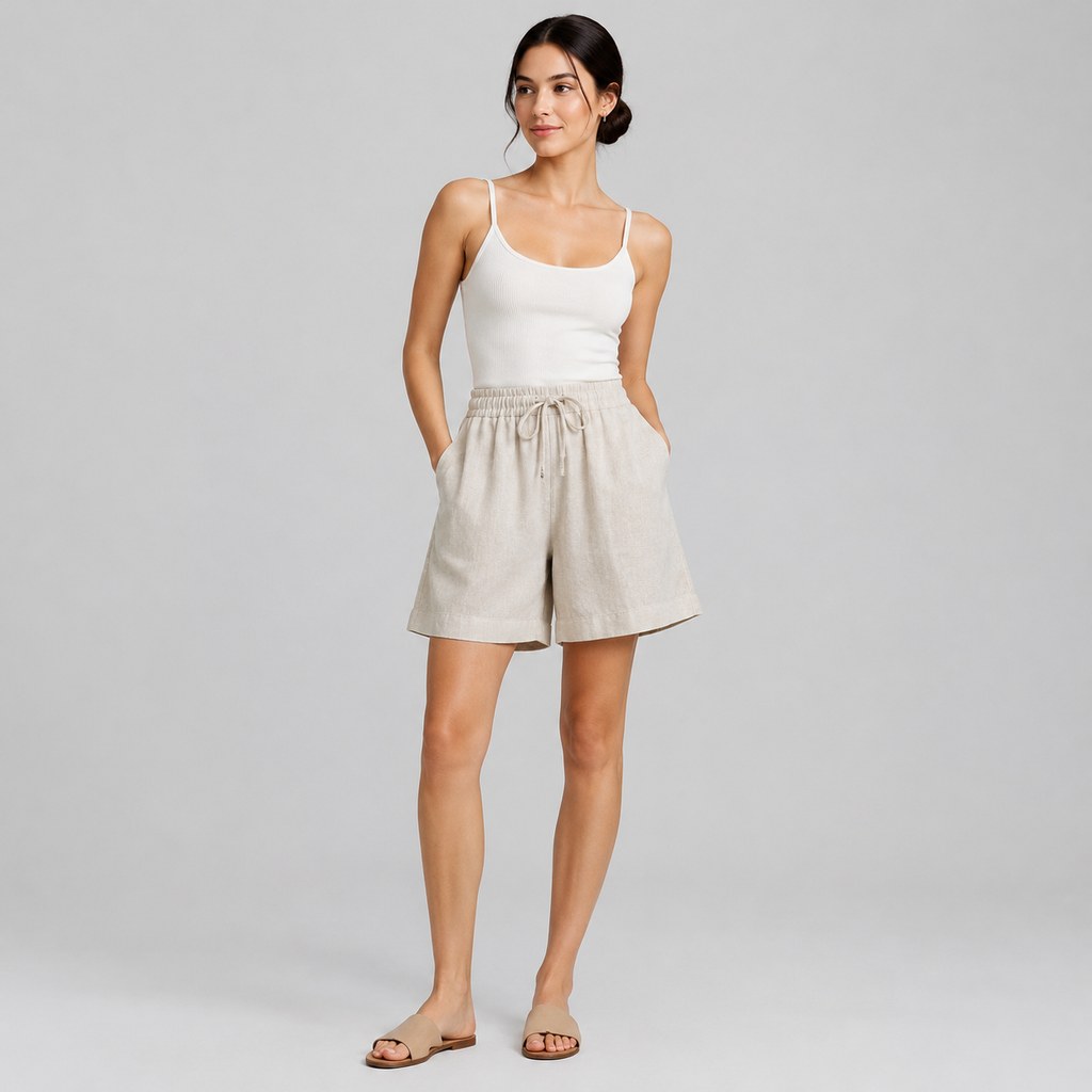 Linen Wide-Leg Shorts in Natural — wholesale apparel product photo — view 4