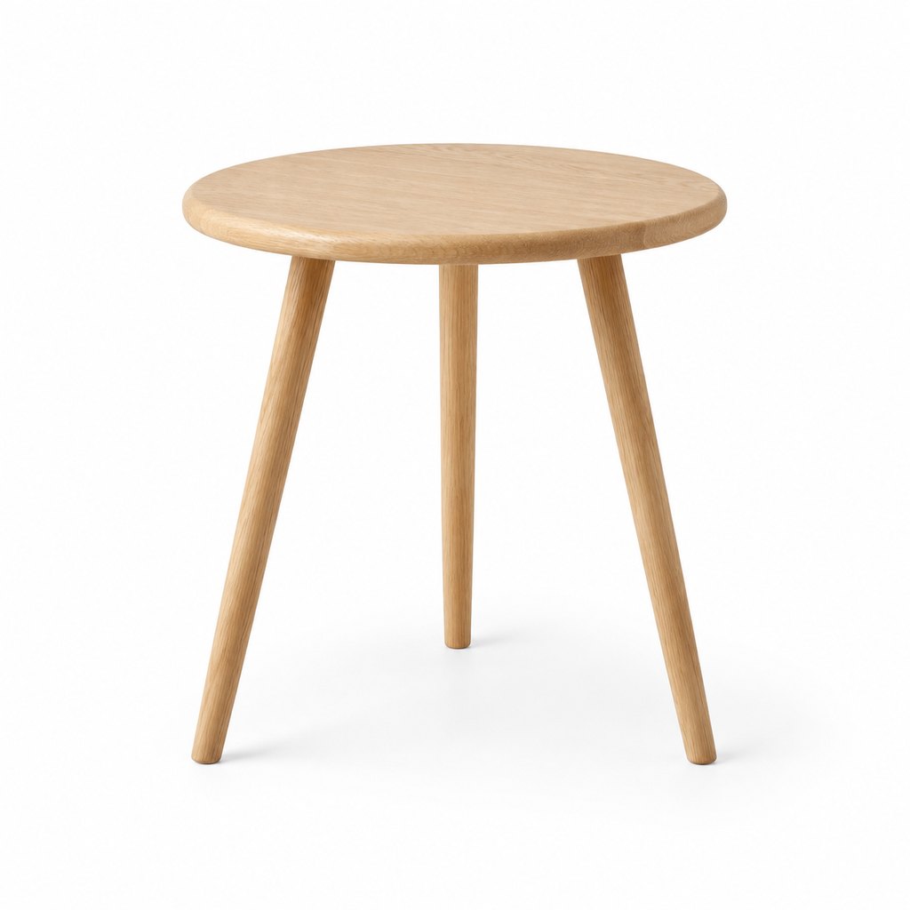 Luna solid oak round side table photographed on a white studio background