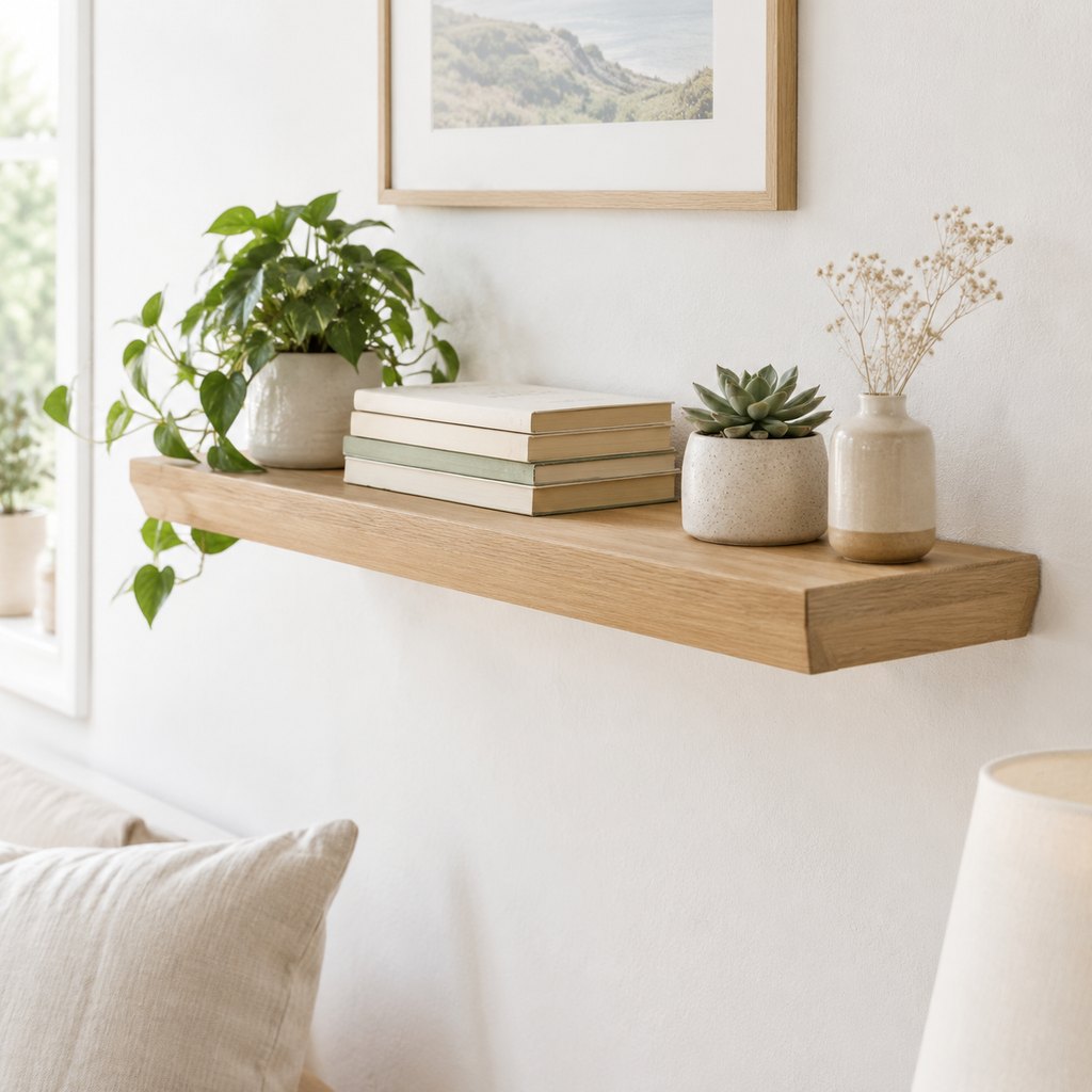 Fjord solid oak floating wall shelf with hidden steel brackets — view 4