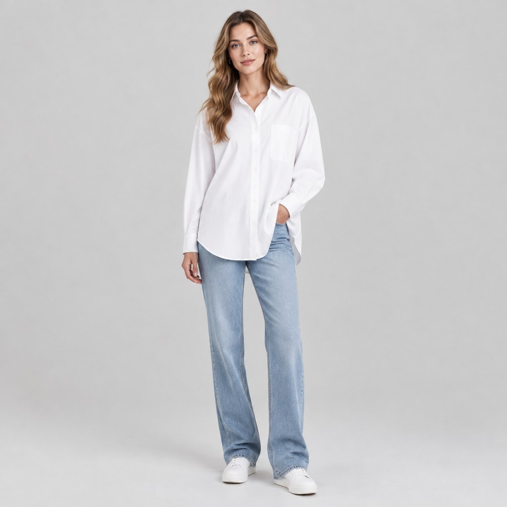 Oversized Poplin Shirt in White — wholesale apparel product photo — view 4