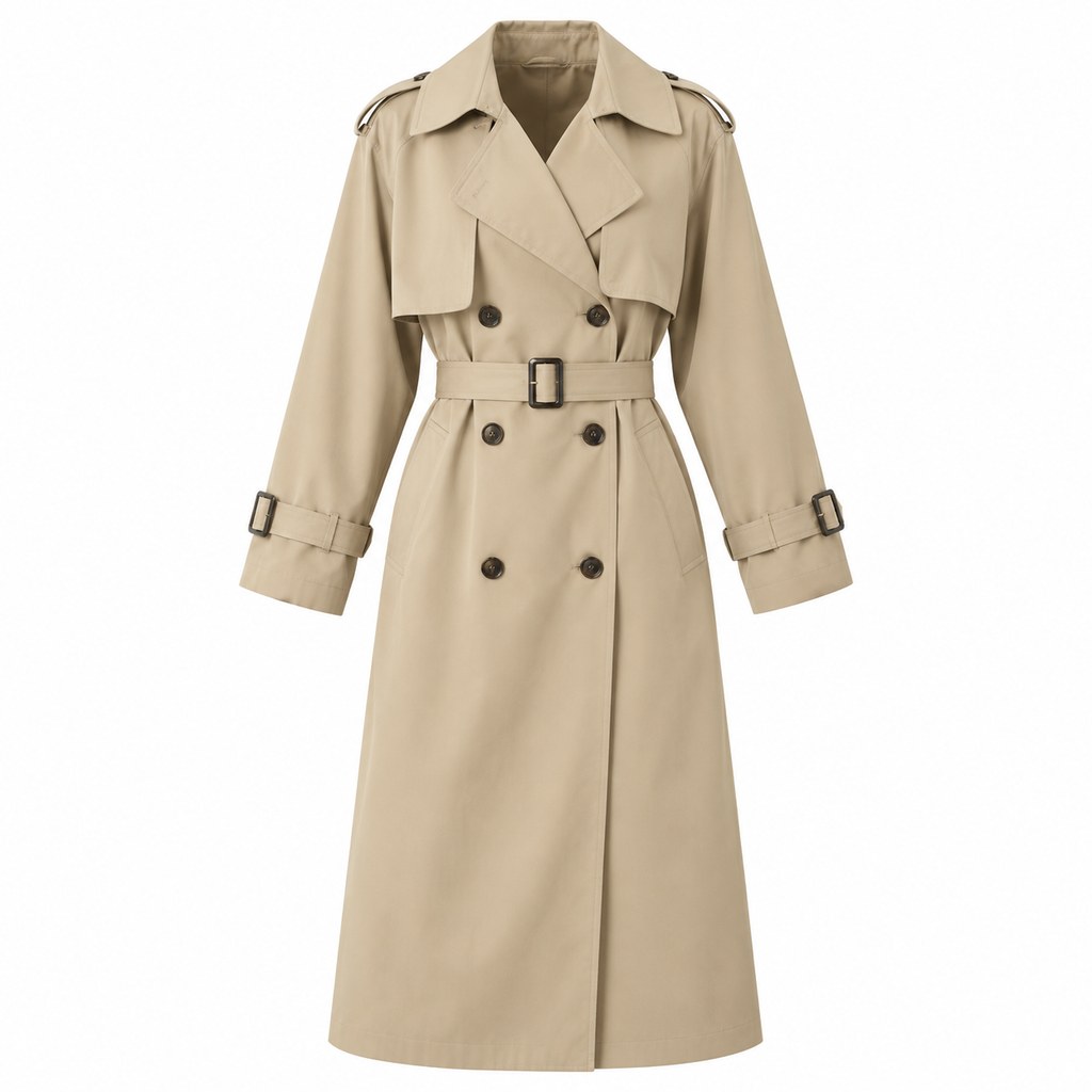 Oversized Belted Trench Coat in Sand — wholesale apparel product photo