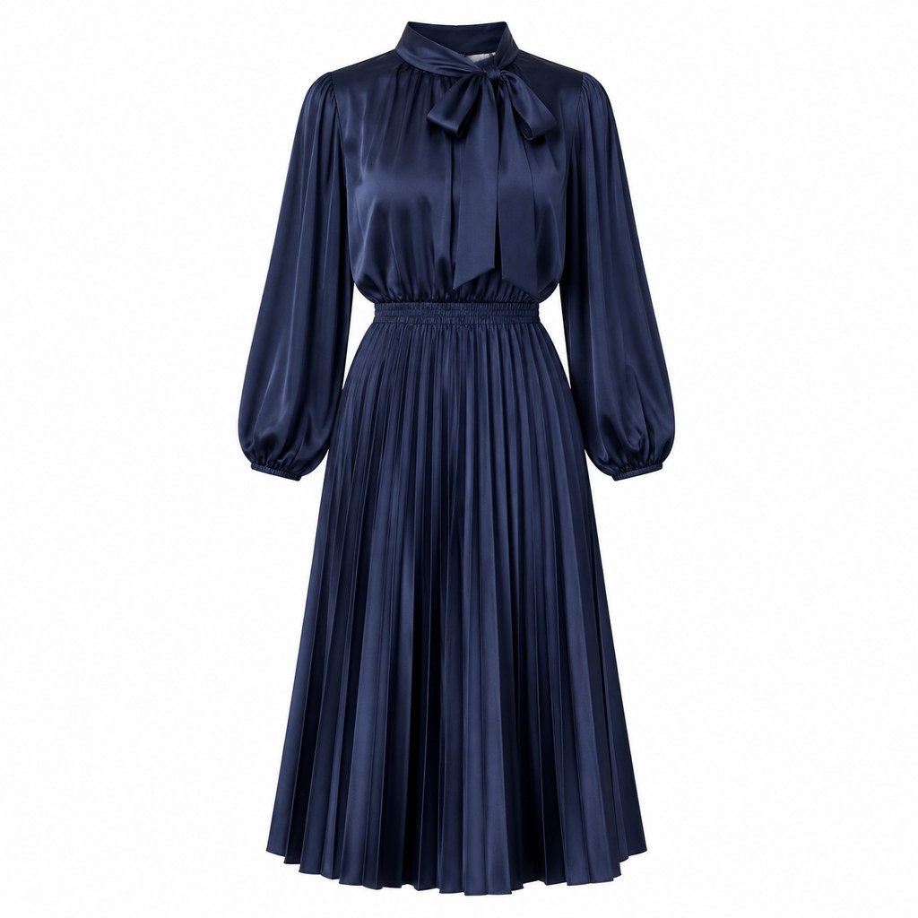 Pleated Midi Dress in Ink — wholesale apparel product photo