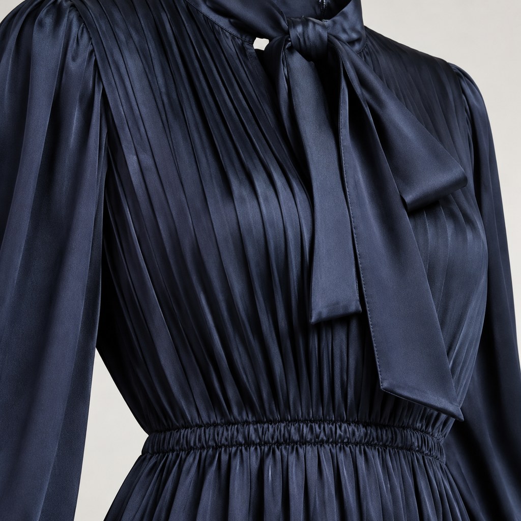 Pleated Midi Dress in Ink — wholesale apparel product photo — view 3