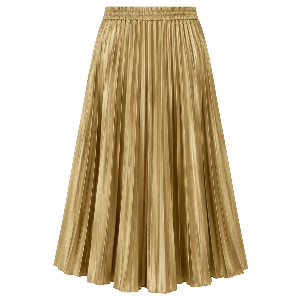 Sunray Pleated Midi Skirt in Gold — wholesale apparel product photo