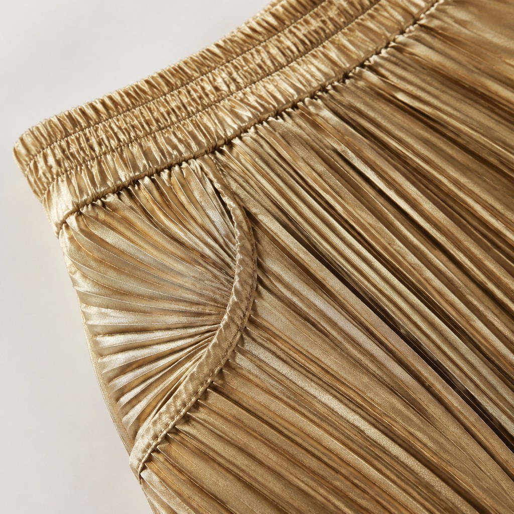 Sunray Pleated Midi Skirt in Gold — wholesale apparel product photo — view 3