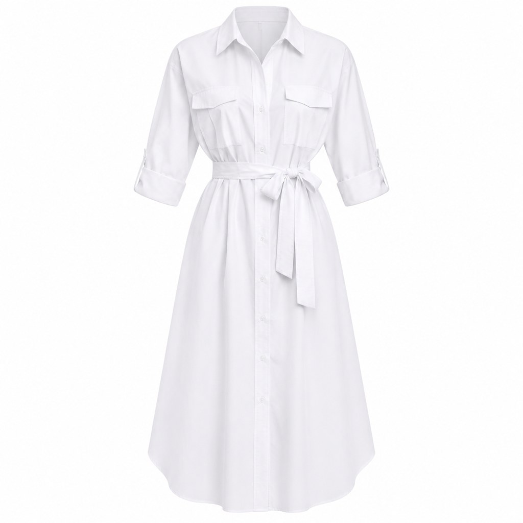 Poplin Shirt Dress in White — wholesale apparel product photo
