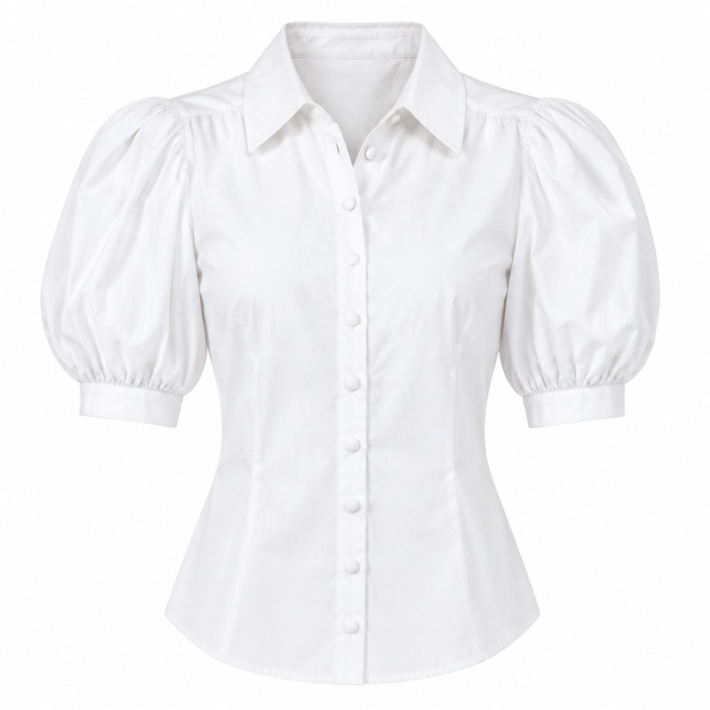 Puff-Sleeve Blouse in White — wholesale apparel product photo