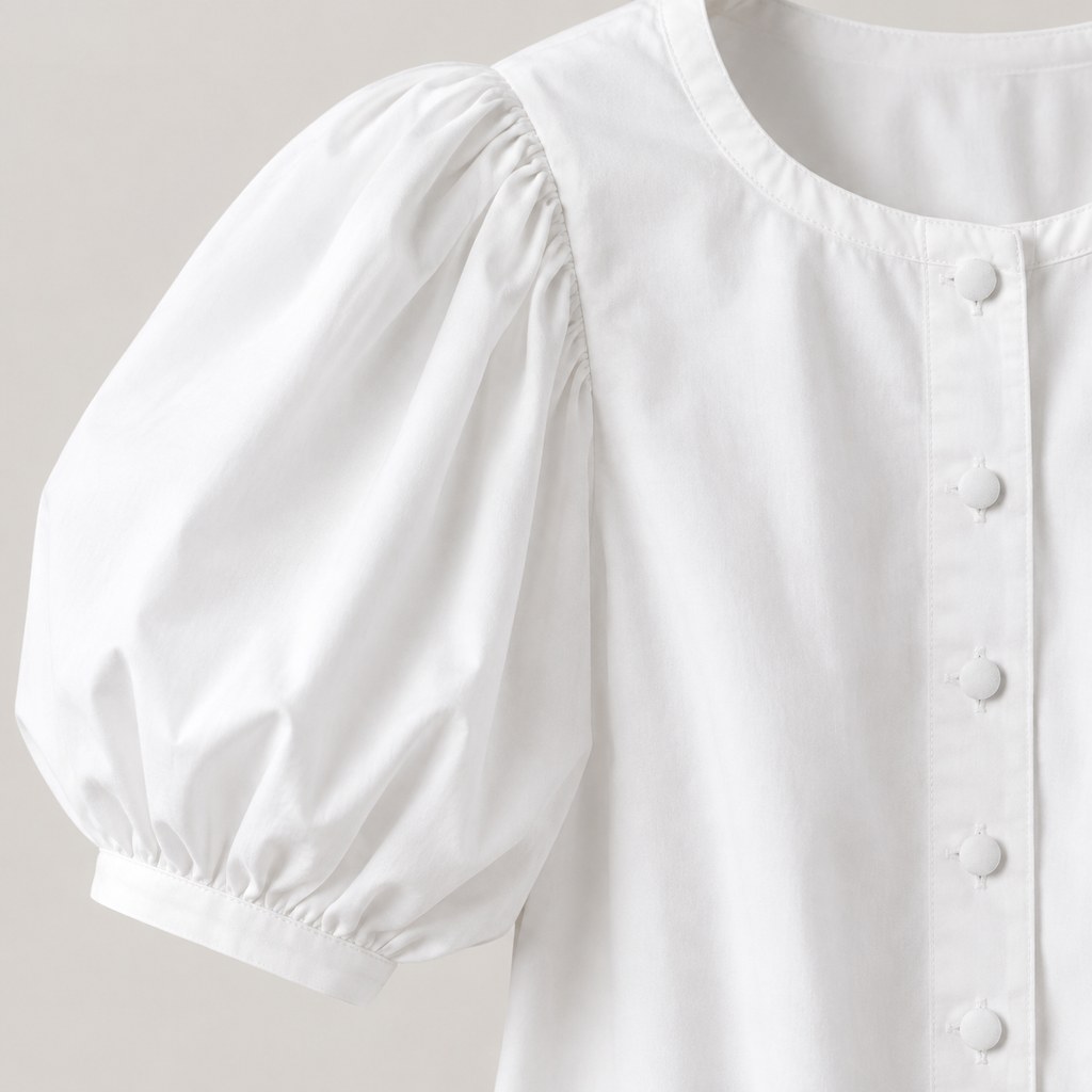 Puff-Sleeve Blouse in White — wholesale apparel product photo — view 3