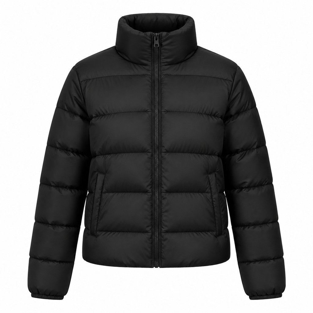 Quilted Puffer Jacket in Black — wholesale apparel product photo