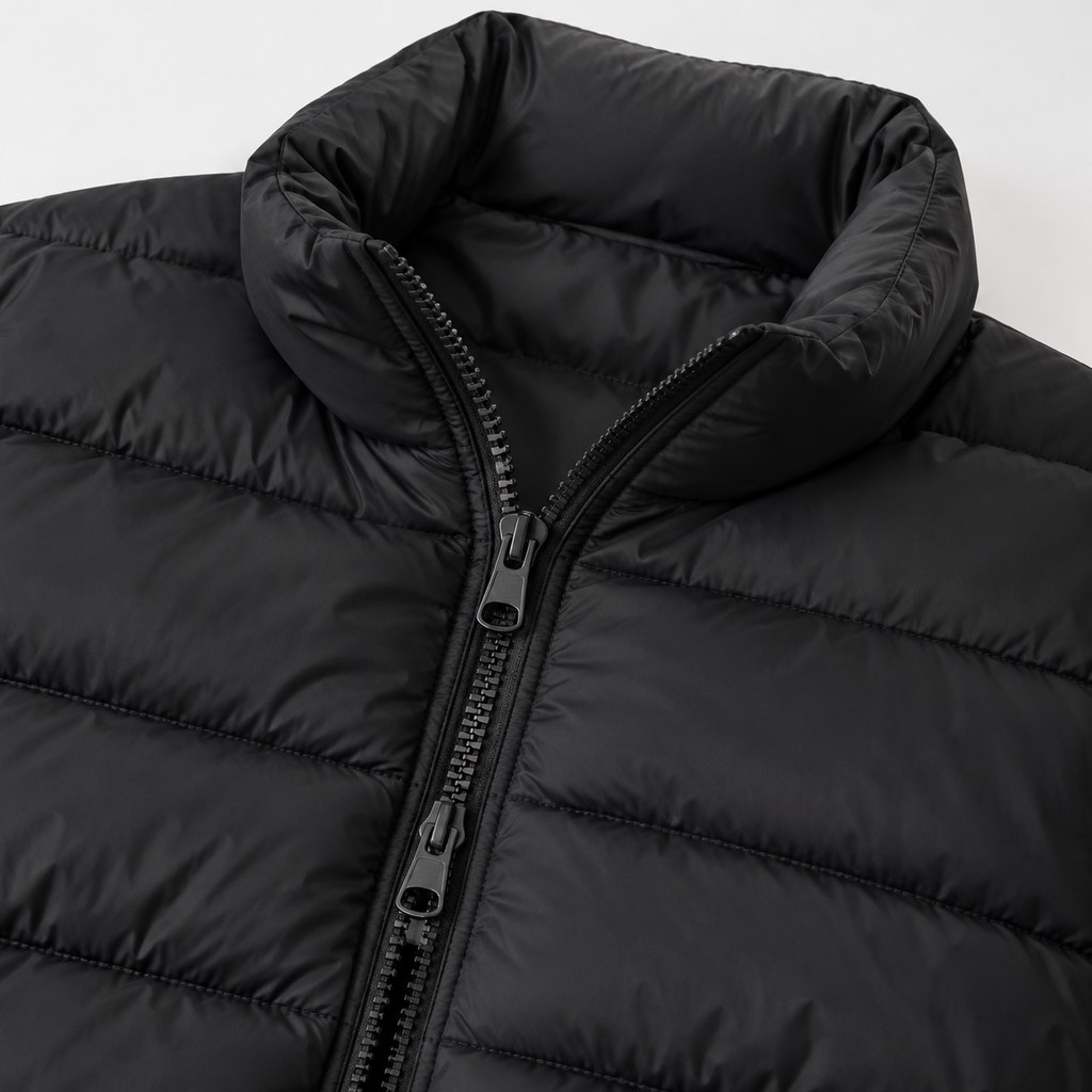 Quilted Puffer Jacket in Black — wholesale apparel product photo — view 3
