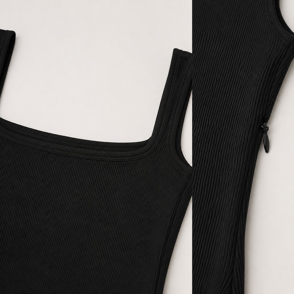 Ribbed Knit Bodycon Dress in Black — wholesale apparel product photo — view 3