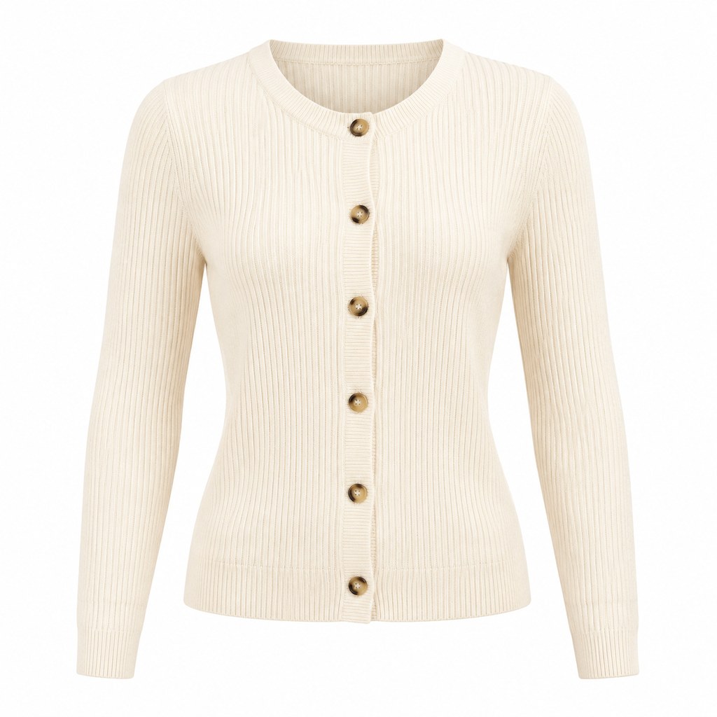 Ribbed Knit Cardigan in Cream — wholesale apparel product photo