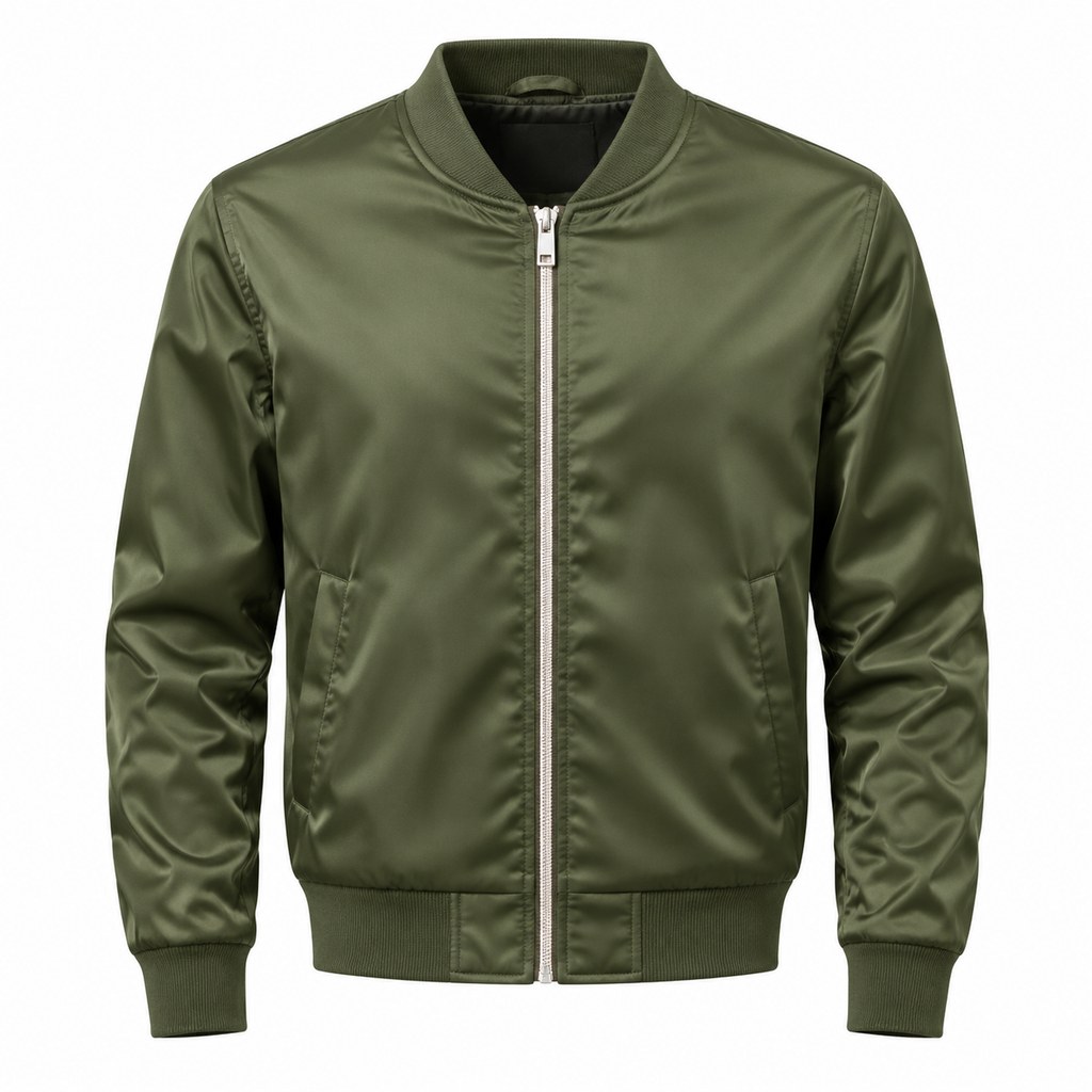 Satin Bomber Jacket in Olive — wholesale apparel product photo