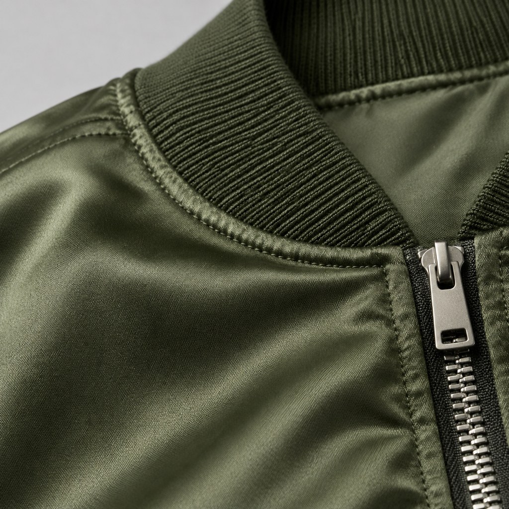 Satin Bomber Jacket in Olive — wholesale apparel product photo — view 2