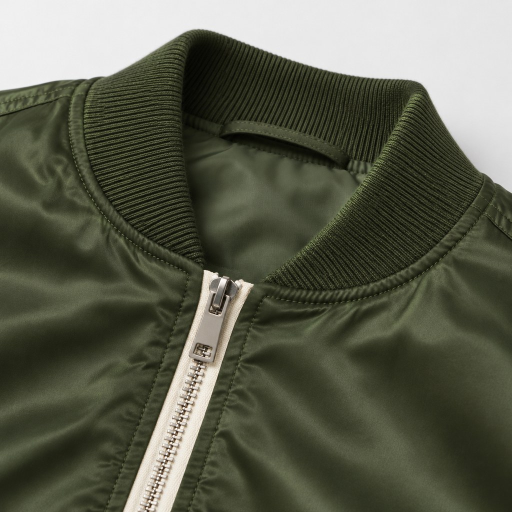 Satin Bomber Jacket in Olive — wholesale apparel product photo — view 3