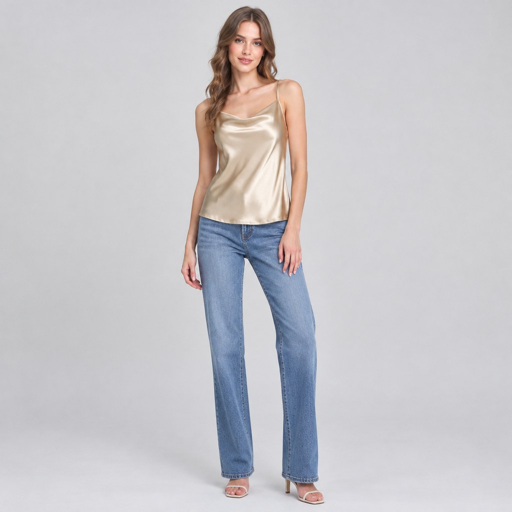 Satin Camisole Top in Champagne — wholesale apparel product photo — view 4