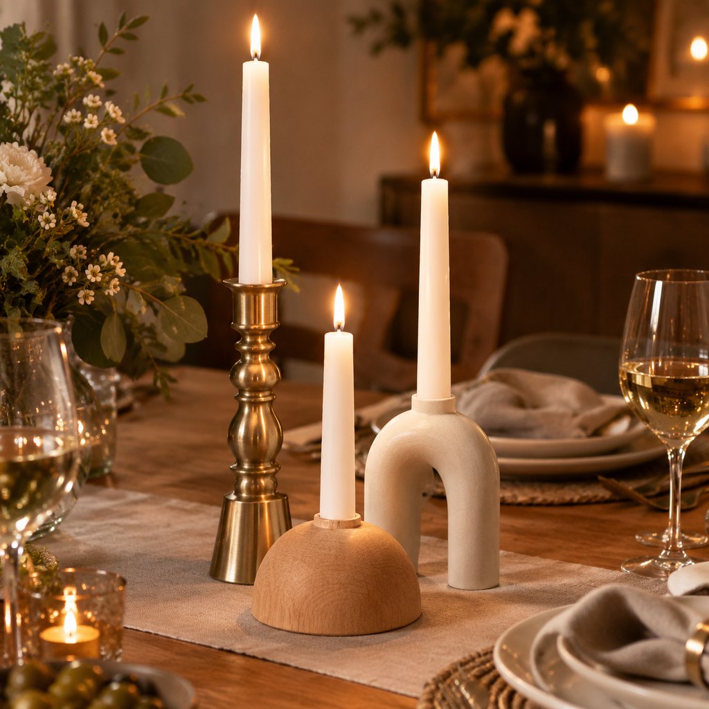 Vinter set of three sculptural brass and ceramic candle holders — view 4