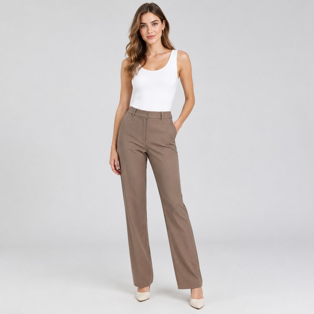 Straight-Leg Suit Pants in Taupe — wholesale apparel product photo — view 4