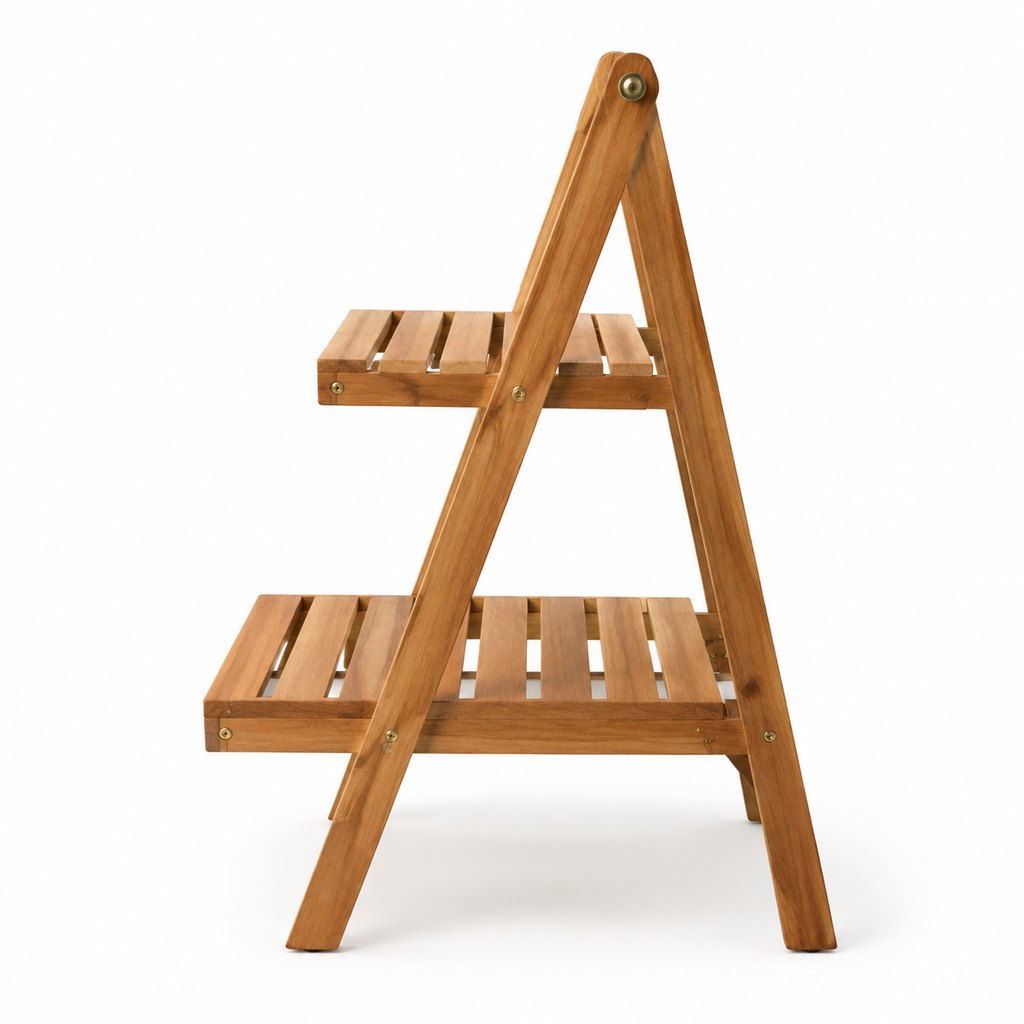 Saga two-tier reclaimed teak plant stand holding potted greenery — view 5