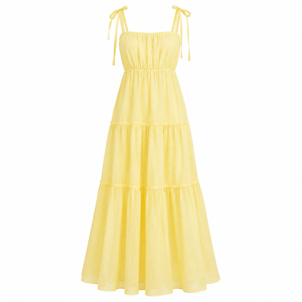 Tiered Maxi Sundress in Lemon — wholesale apparel product photo