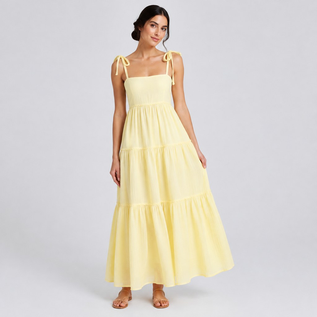 Tiered Maxi Sundress in Lemon — wholesale apparel product photo — view 4