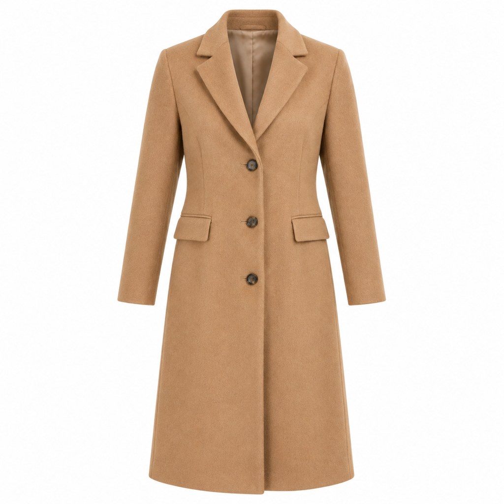 Wool-Blend Longline Coat in Camel — wholesale apparel product photo