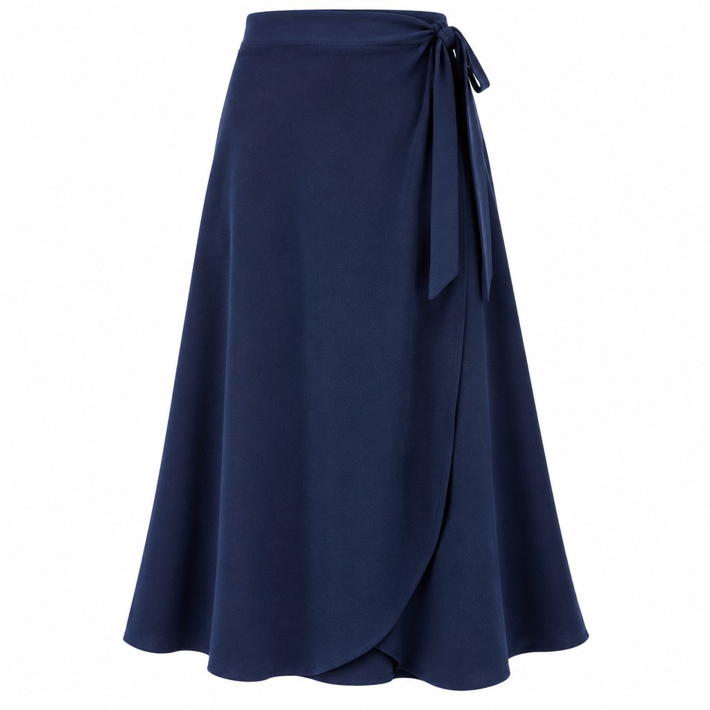 Wrap-Tie Midi Skirt in Navy — wholesale apparel product photo