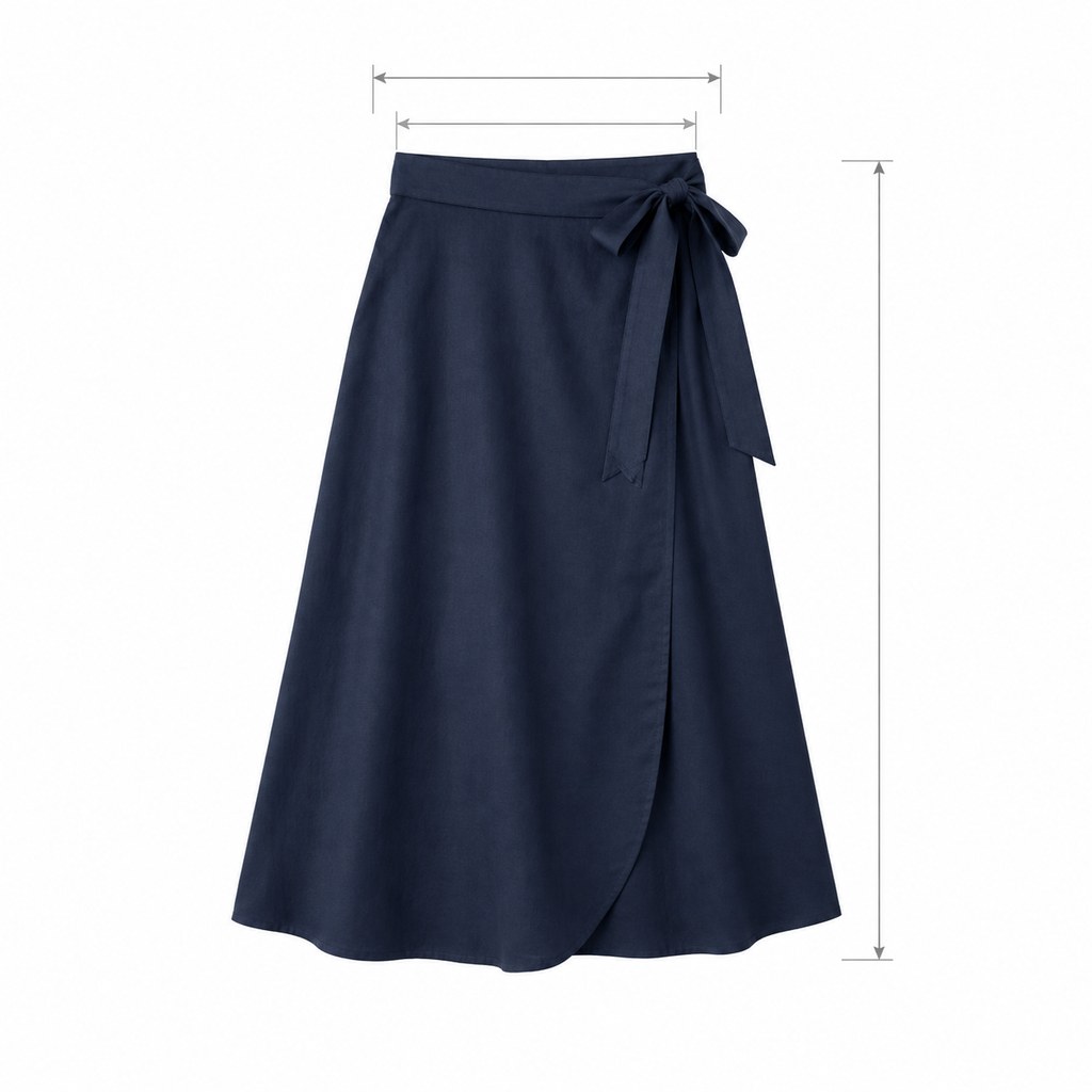 Wrap-Tie Midi Skirt in Navy — wholesale apparel product photo — view 5